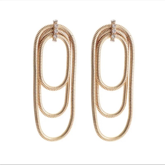 Gold Plated & White CZ Cubic zirconia Snake-Chain Drop Earrings New - Picture 3 of 6